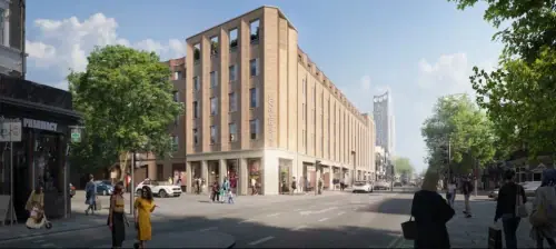 CGI of Patrizia's planned Walworth Corners development in Elephant and Castle, London, featuring new homes, student accommodation and community facilities.