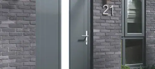 Apeer Velour PVC-U entrance door with colour-matched glazing surround