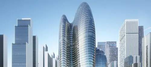 Zaha Hadid Architects' OPPO Global Headquarters in Shenzhen, China, featuring a complex curved glass façade incorporating Super Spacer TriSeal.